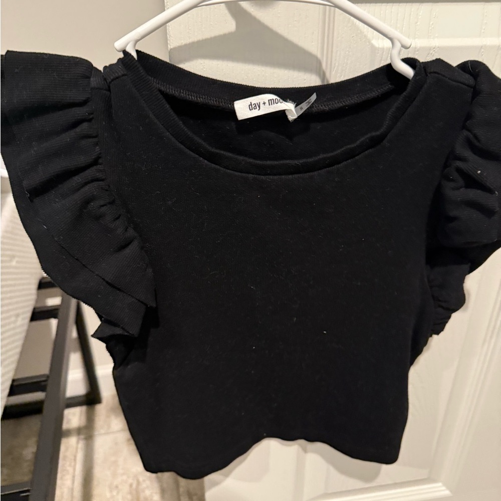 Black Fitted Ruffled Blouse